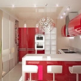 Red-and-White-Kitchen-With-Decorative-Lighting